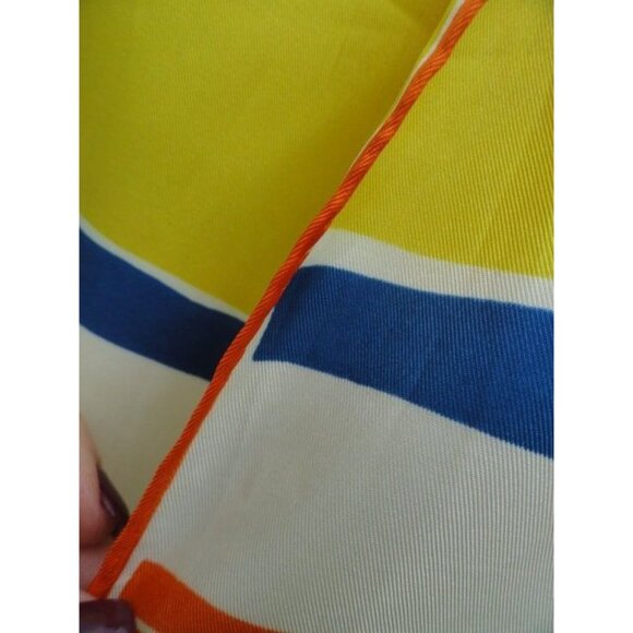 Vintage 1960’s Scarves by VERA Stripe Scarf Blue Orange Yellow Made in Japan - Picture 5 of 6